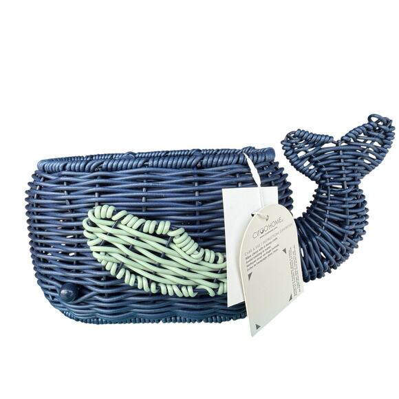 Whale Resin Wicker Utensil Basket by Sun & Bliss Summer Party Oceanside Sea life - Picture 2 of 7